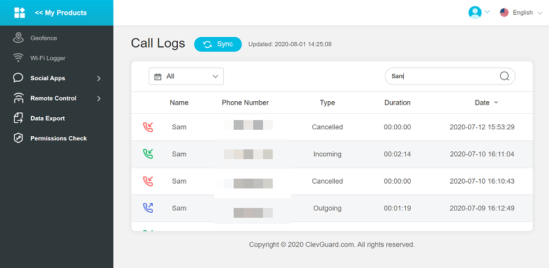 Call Logs from kidsguard pro