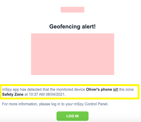 Geofence mail alert