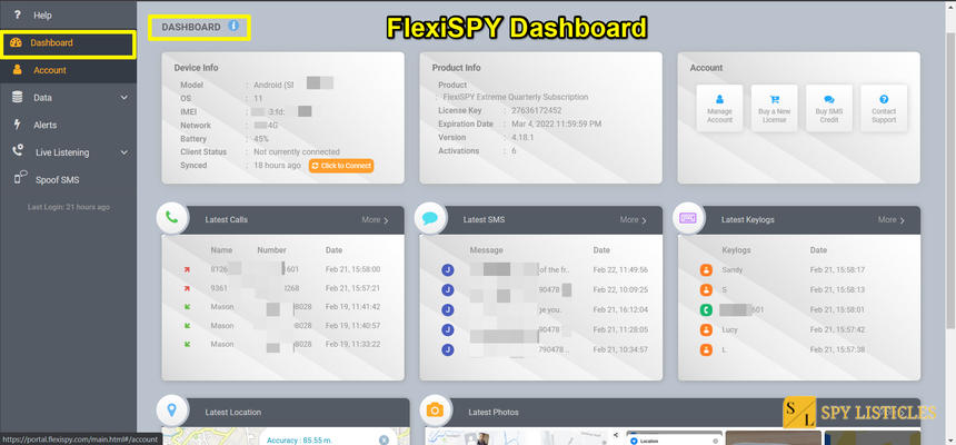 FlexiSPY Review - Dashboard
