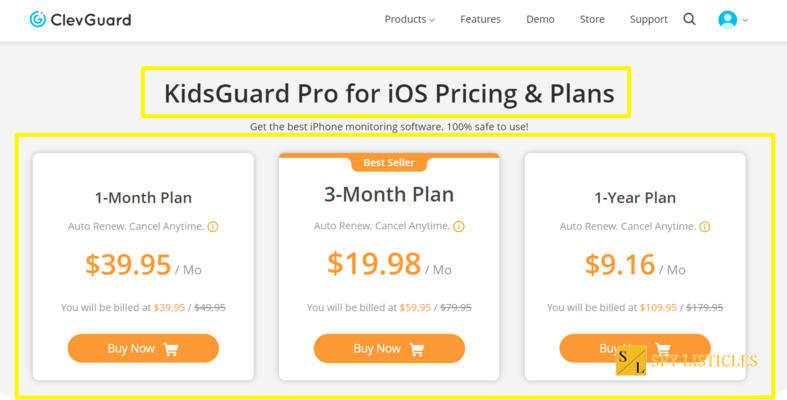 KidsGuard Pro - iPhone Cost
